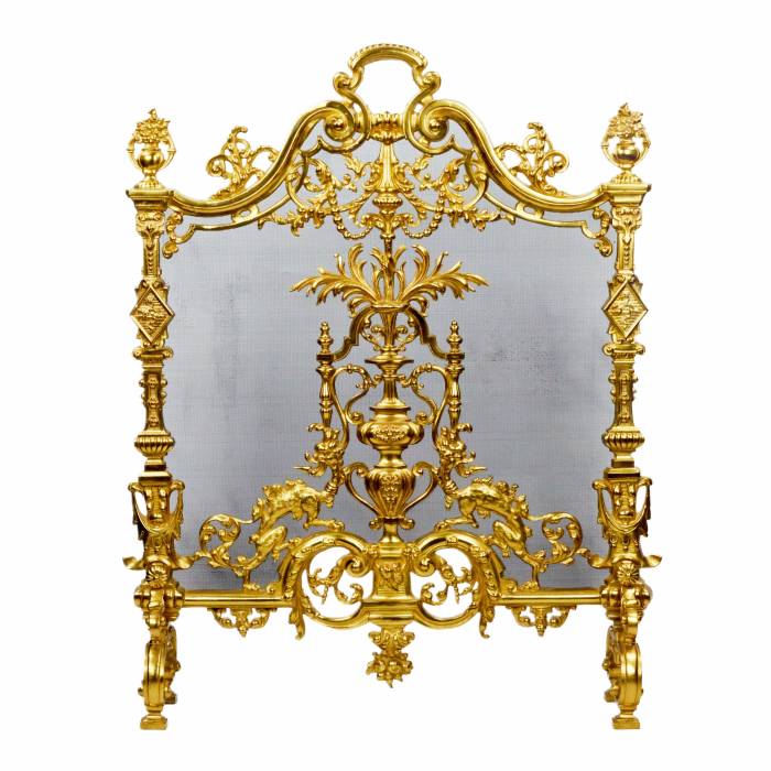 Fireplace screen in gilded bronze Louis XVI style. 20th century. 