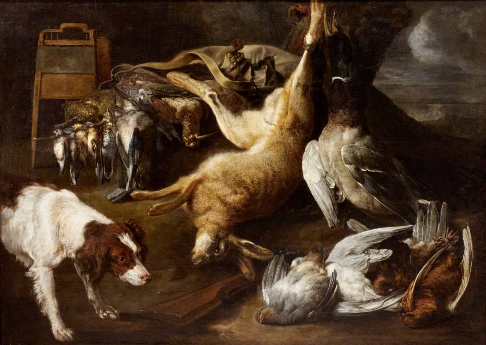 Painting Still Life with Dog1651 by JAN FYT.