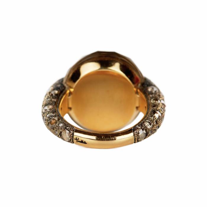 Cocktail gold ring 18K, Pomellato Tango Smoky Quartz Diamond. 