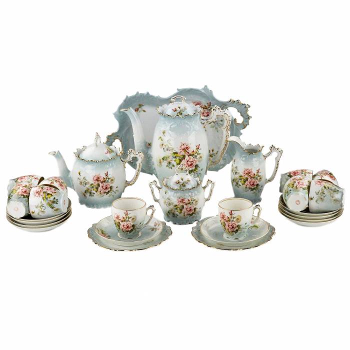 Delicate, porcelain, tea and coffee service, in neo-baroque forms. J.Jaksch&co. Riga. 