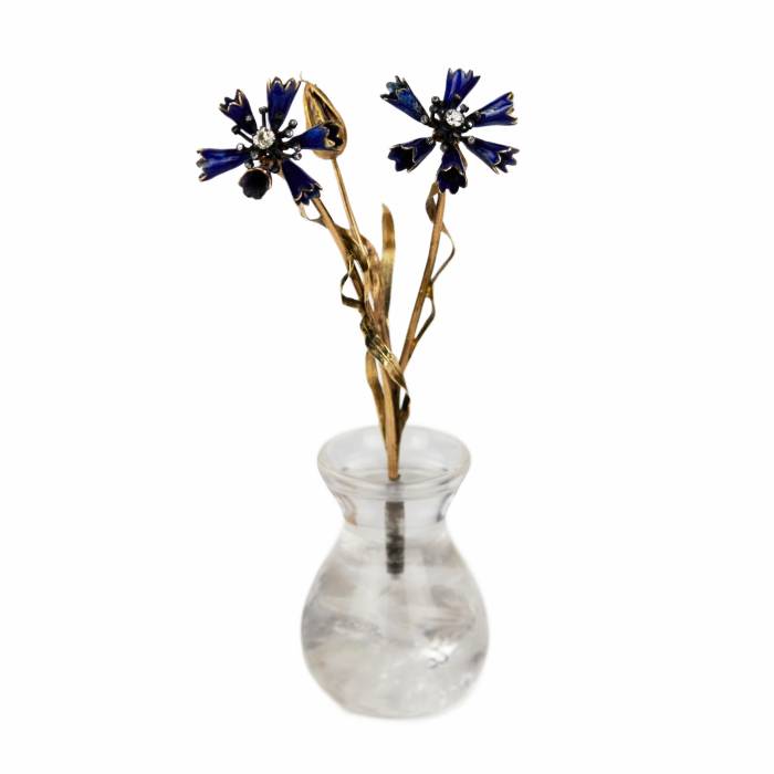 CORNFLOWER IN A VASE. JEWELLERY COMPOSITION BY THE FIRM OF C. FABERGÉ RUSSIA, SAINT PETERSBURG, EARLY 20TH CENTURY