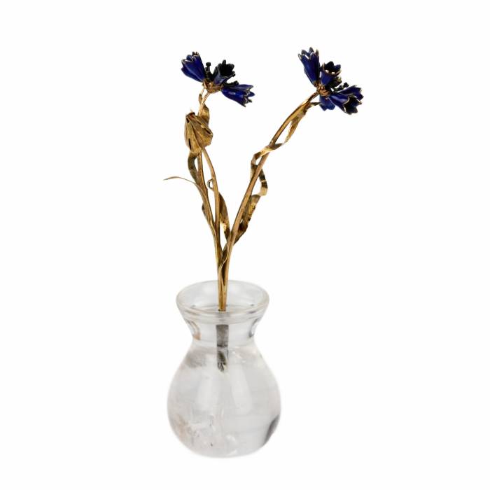 CORNFLOWER IN A VASE. JEWELLERY COMPOSITION BY THE FIRM OF C. FABERGÉ RUSSIA, SAINT PETERSBURG, EARLY 20TH CENTURY