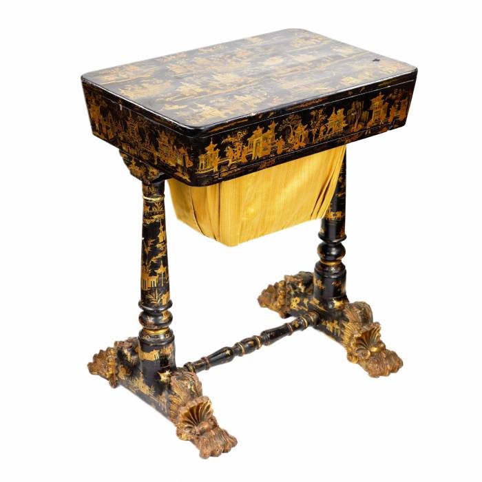 Needlework table made of black and gold Beijing lacquer. 19th century. 