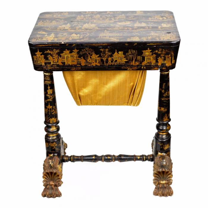 Needlework table made of black and gold Beijing lacquer. 19th century. 