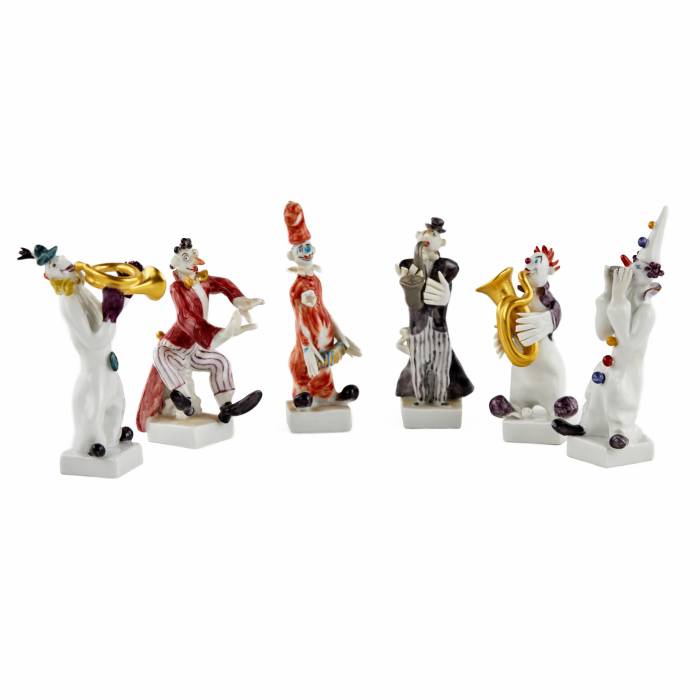Peter Strang. Six cheerful porcelain clowns - musicians. MEISSEN.