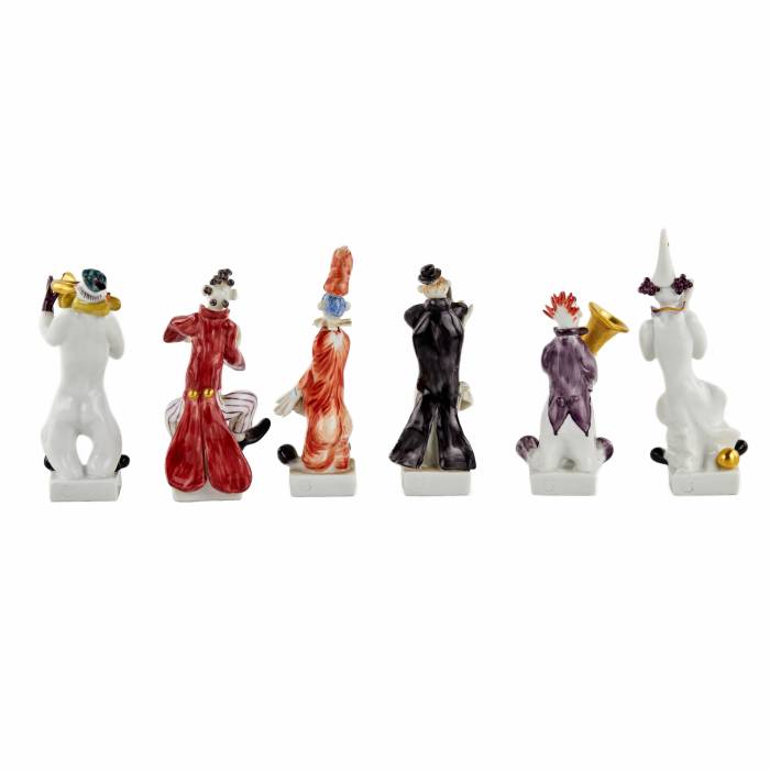 Peter Strang. Six cheerful porcelain clowns - musicians. MEISSEN.