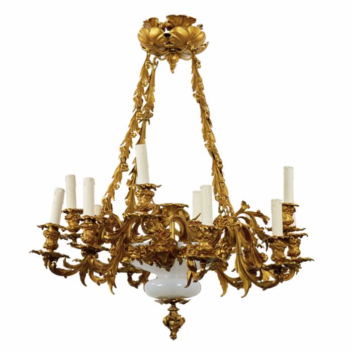 Bronze, gilded chandelier with Art Nouveau elements, 1900 