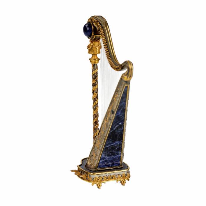Decorative miniature. Gilded, silver harp with lapis lazuli. 1960s 