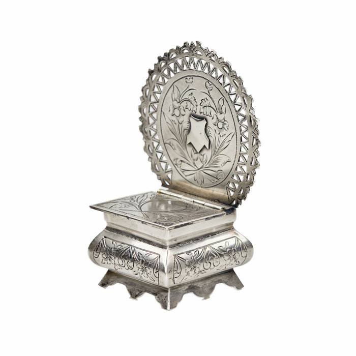 Russian, silver salt-cellar-throne with a round back. Semyon Kazakov. The turn of the 19th-20th centuries. 