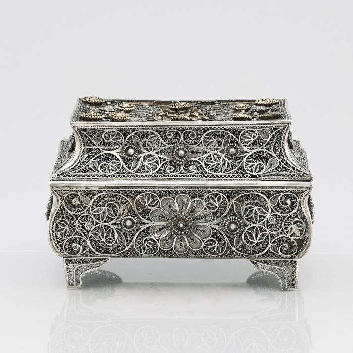 Серебряная филигранная шкатулка XIX века. Одесса,Российская империя, 1898-1908