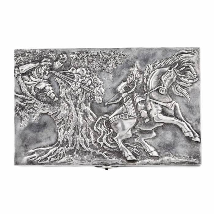 Massive silver box for cigars Nightingale the Robber.