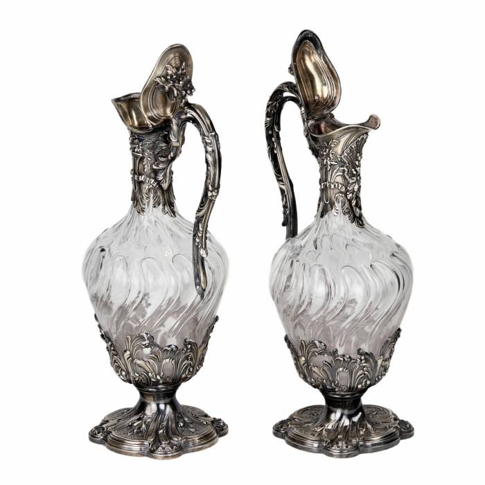 Винная пара стеклянных кувшинов в серебре, в стиле Людовика XV. Франция конец 19 века.