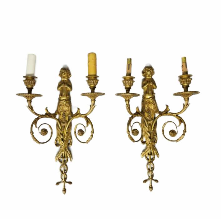 Pair of bronze lamps in the style of Louis XV.France.19th century.