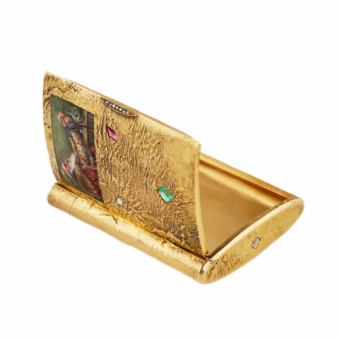  V.A. Kubarev. Gilded silver cigarette case with enamel painting. Moscow. 1908-1917.