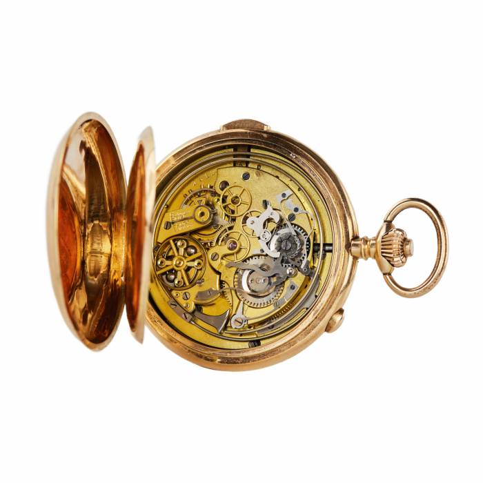 Heures Repetition Quarts Taschenuhr Chronographe 14k Gold Pocket Watch 
