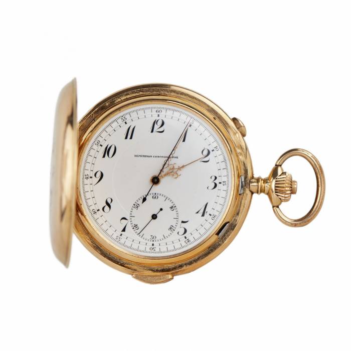 Heures Repetition Quarts Taschenuhr Chronographe 14k Gold Pocket Watch 