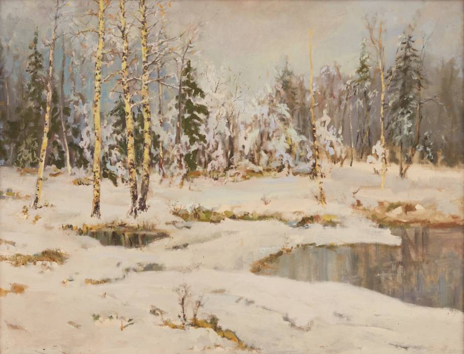 Зимний пейзаж М. Яффе. Россия 1930-е годы.