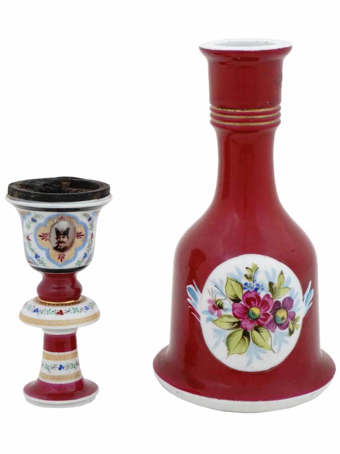 Hand painted porcelain hookah. Kuznetsov factory in Dulevo. Russia. 19th century