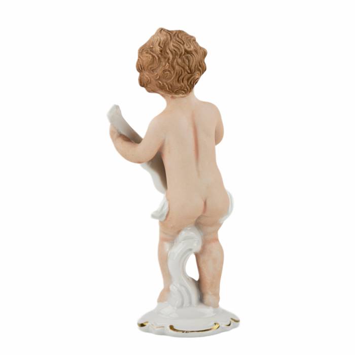 Porcelain figurine of a putti playing guitar. Germany.