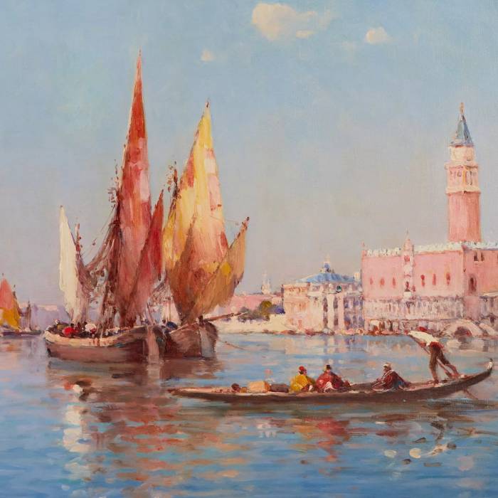 James WILHEMS. Venetian landscape. View of the Doge&39;s Palace and Santa Maria de la Salute. Beginning of the 20th century. 
