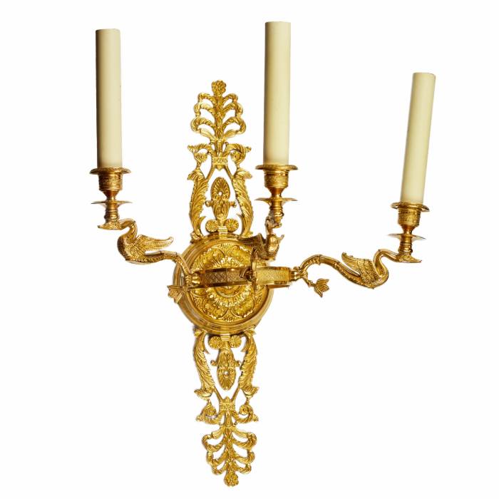 Six gilded bronze wall sconces with a Swan motif. France 20th century 