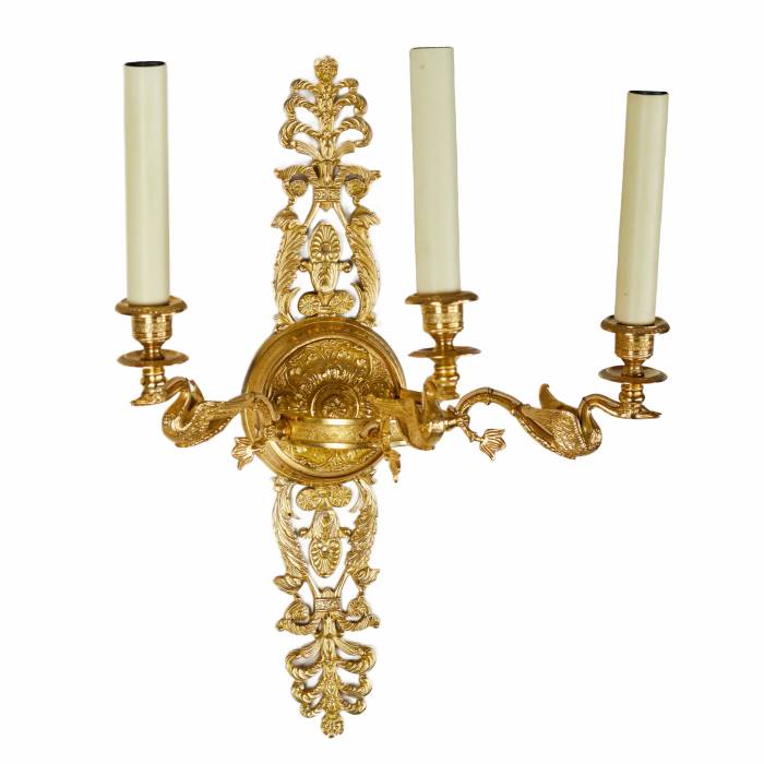Six gilded bronze wall sconces with a Swan motif. France 20th century 