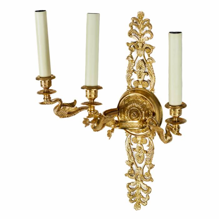 Six gilded bronze wall sconces with a Swan motif. France 20th century 