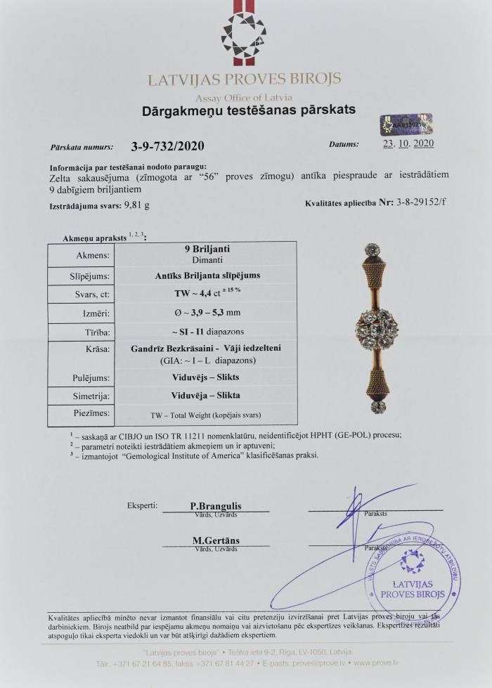 Eleganta krievu zelta sakta 56 assay value ar briljantiem. Pēterburga 1908-1917 