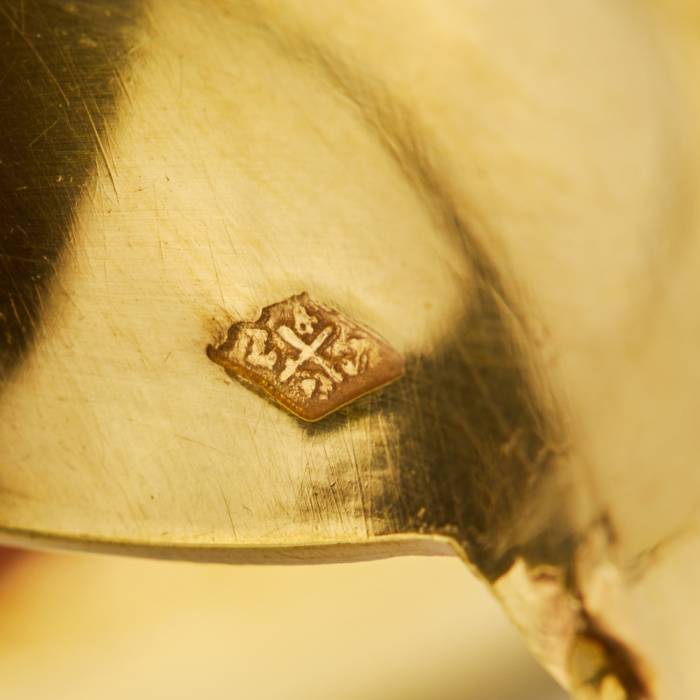 Набор из 6 серебряных, позолоченных чайных ложек в оригинальной коробке Буль. Франция. Рубеж 19 и 20 веков.