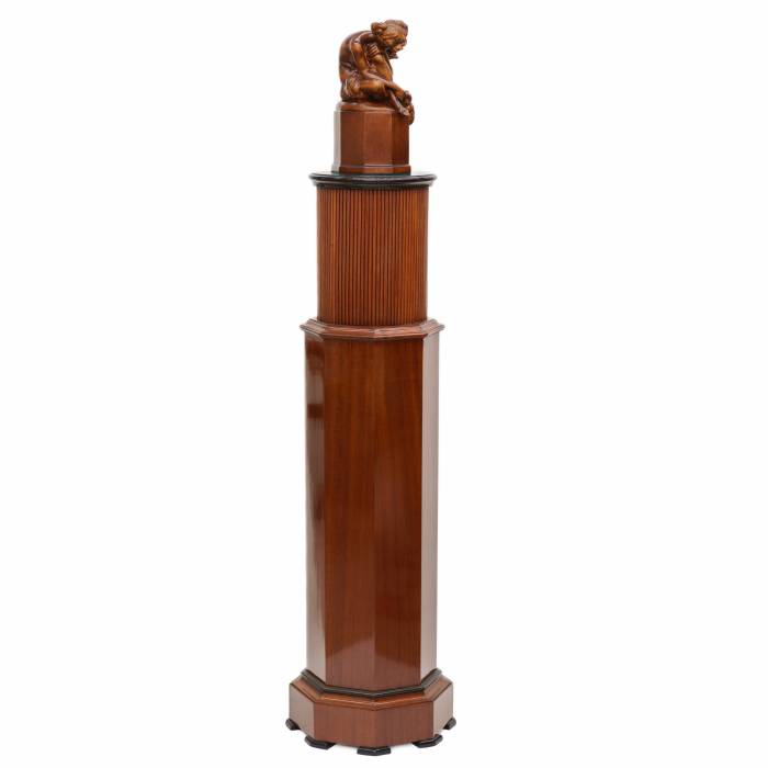 Console column in Art Deco style. With a carved figure of a naked lady and a fox. 20th century. 
