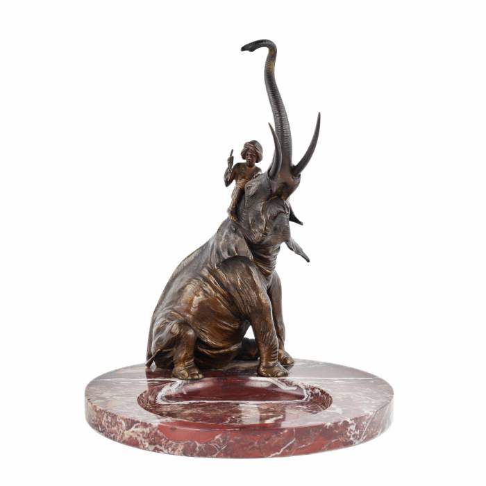 Franz Bergman. Decorative dish for small items made of marble, with a bronze figure of an elephant. 