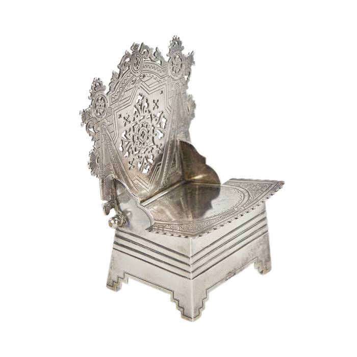 Russian silver salt cellar-throne in the neo-Russian style from the workshop of A. FULDA. Moscow 1895. 