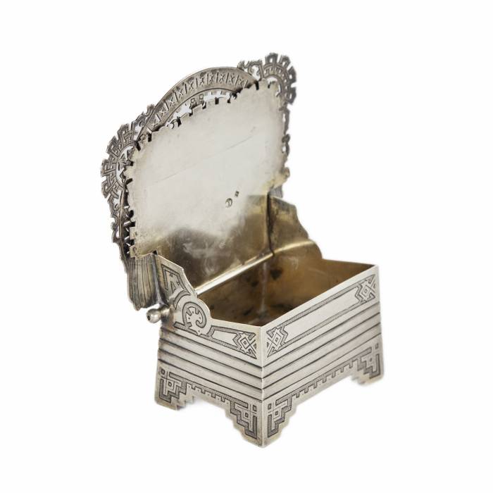 Russian silver salt cellar-throne in the neo-Russian style from the workshop of A. FULDA. Moscow 1881.