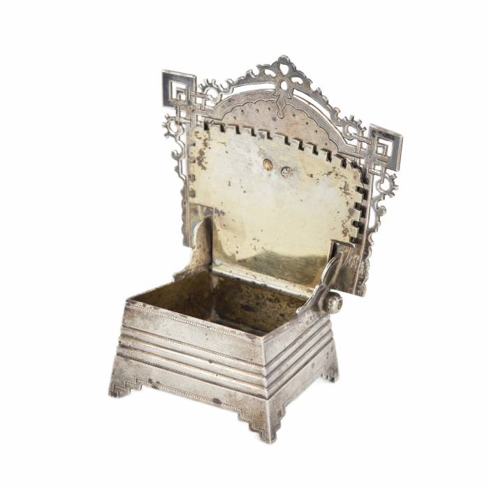 Russian silver salt cellar-throne in the neo-Russian style from the workshop of A. FULDA. Moscow. Turn of the 19th-20th century.