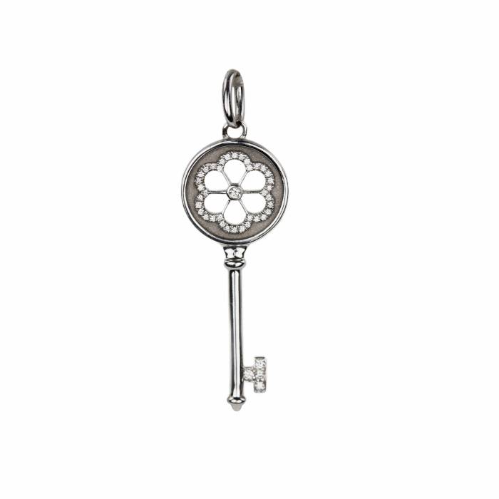 PENDENTIF TIFFANY cle en or blanc 18 carats avec diamant