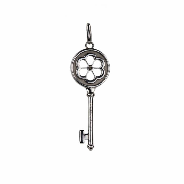 PENDENTIF TIFFANY cle en or blanc 18 carats avec diamant