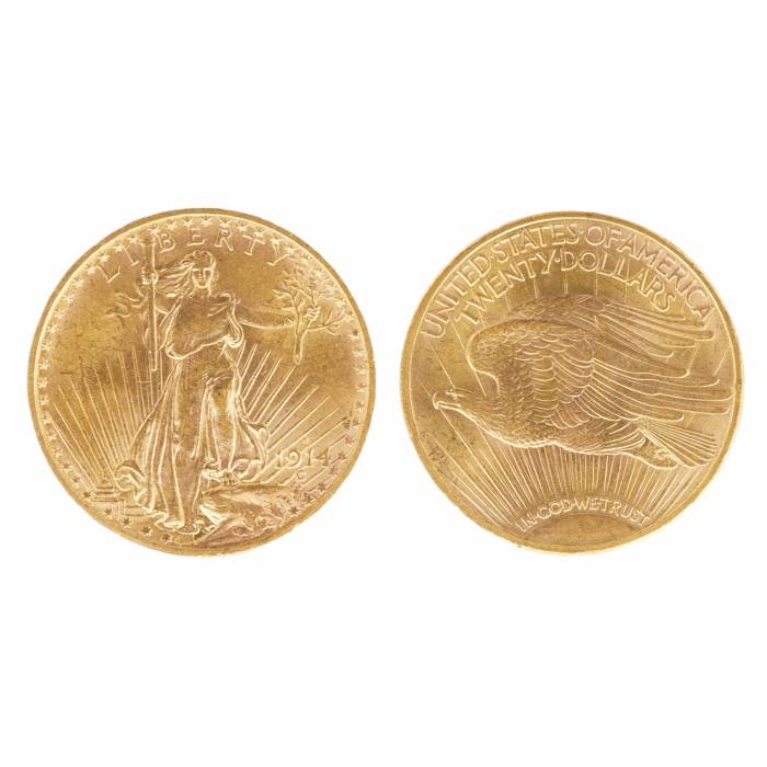 Pièce d`or de 20 dollars americains, Liberty, 1914, SAN FRANCISCO 