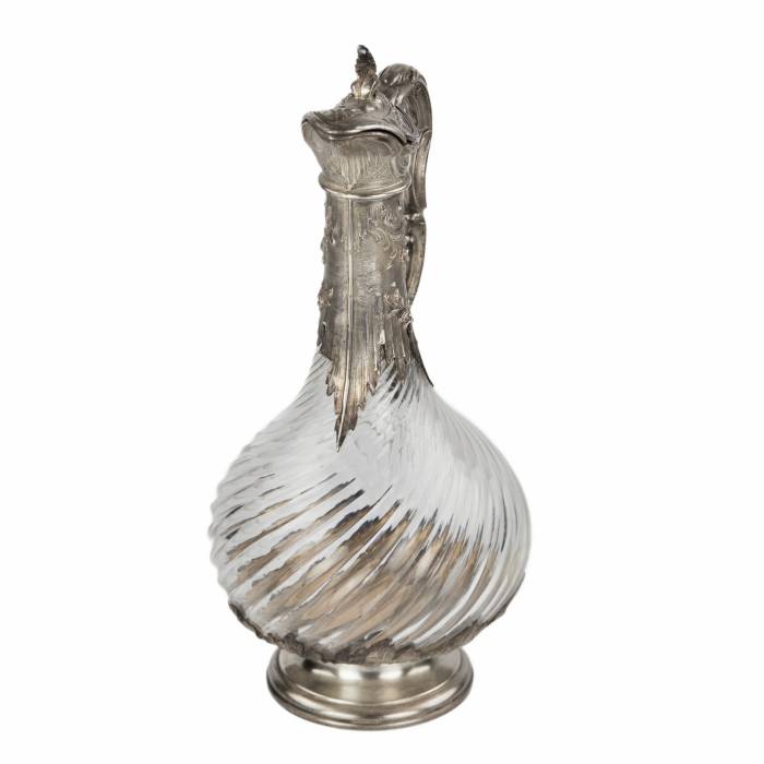 French fluted glass wine jug in silver in the style of Louis XV, late 19th century.