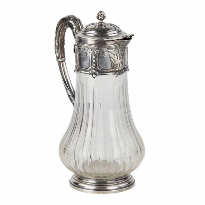 Cruche en verre français pour une tasse ou de l`eau en argent. Fin du 19ème siècle. 