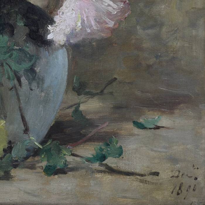 E. L. Minet. Астры. Нежный французский натюрморт 1890 года с тенью осенней грусти и посвящением. 