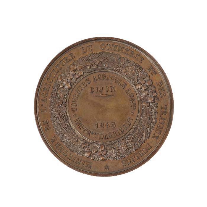 French, bronze, table medal of agricultural commerce of 1863. 