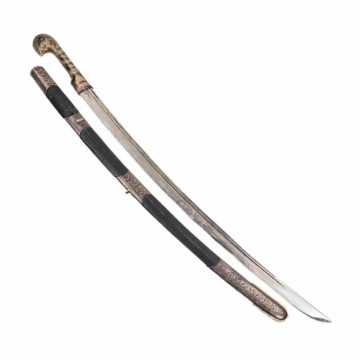 Sabre bipartite de type caucasien en argent nielle et dorure. Russie 