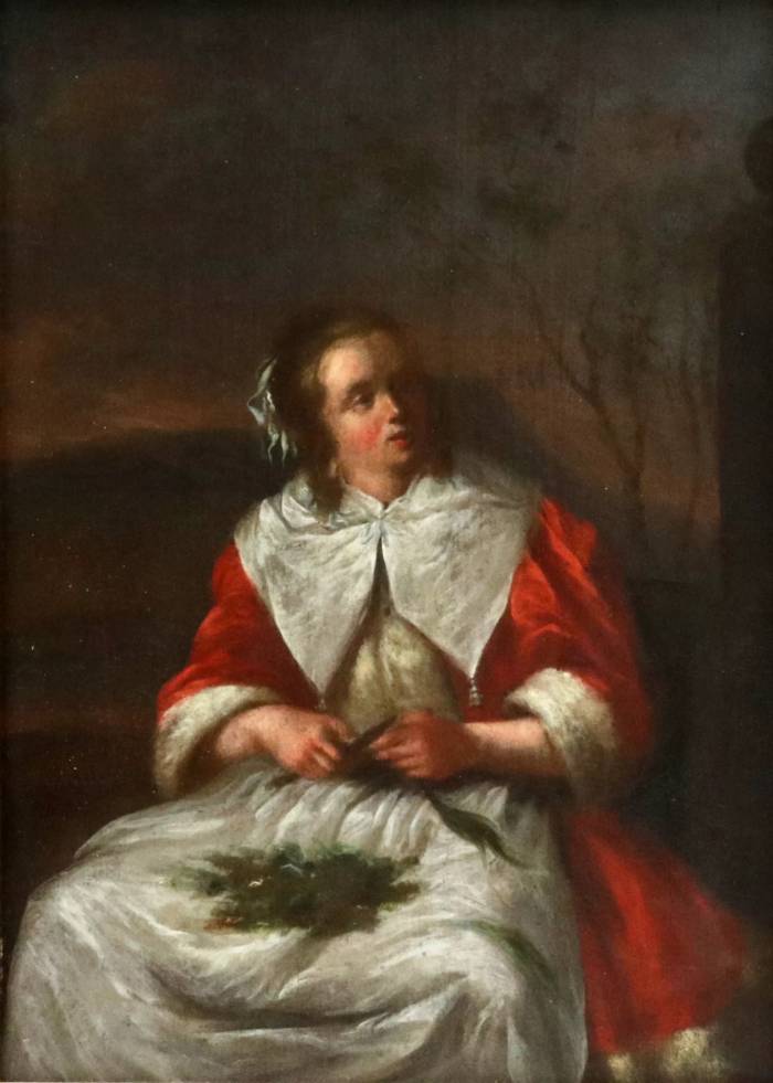 Scène de genre - Femme cuisinant des legumes. Suiveur de GABRIEL METSU (1629-1667). 