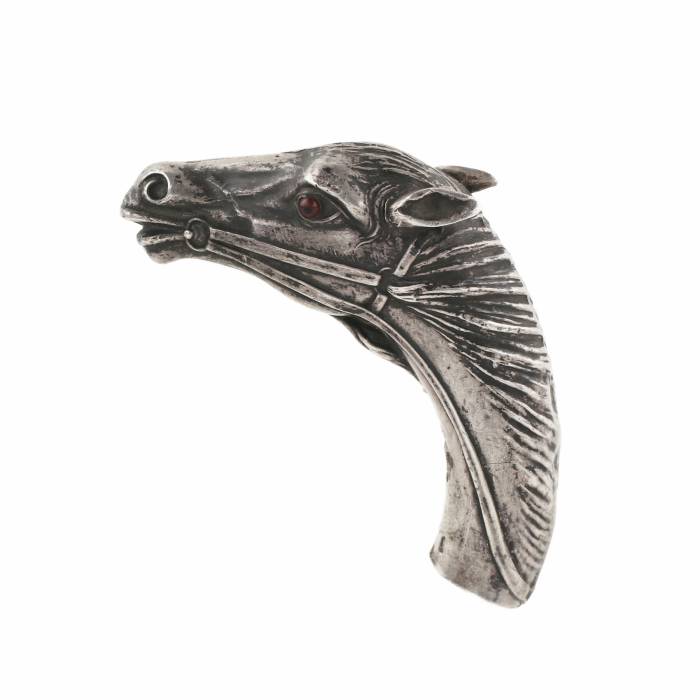 Russian, silver cane knob in the shape of a horse`s head. St. Petersburg 1908-1917 