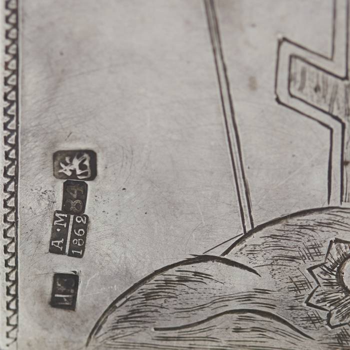 Трехстворчатый, серебряный складень в виде храма. И.В.Захаров. 1862 год. Москва.