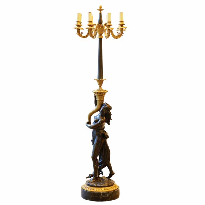 French floor lamp made of gilded and patinated bronze. The turn of the 19th and 20th centuries. 