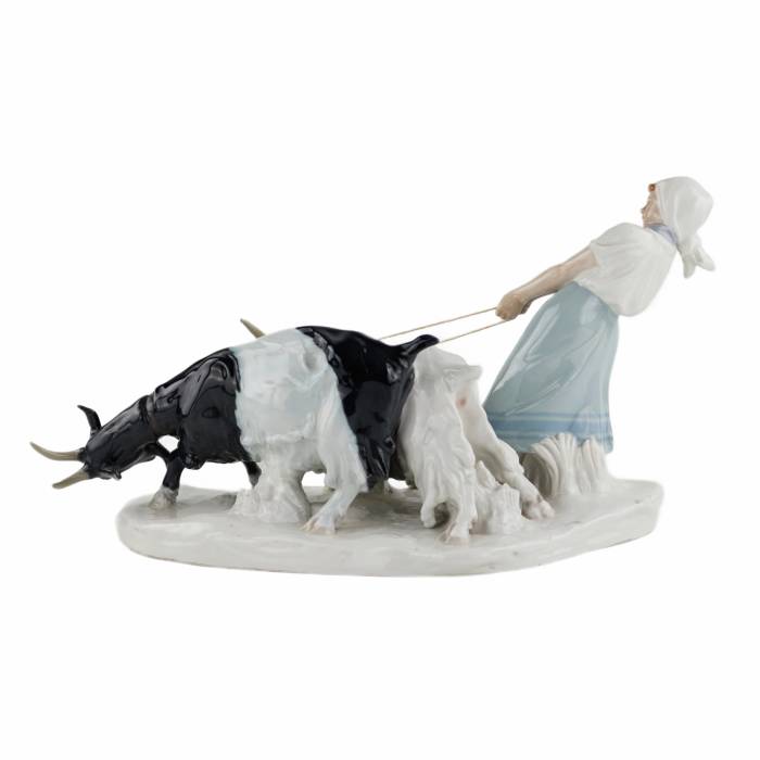 Porcelain composition Shepherdess with goats. Pilz, Otto. Meissen. 1850-1924.