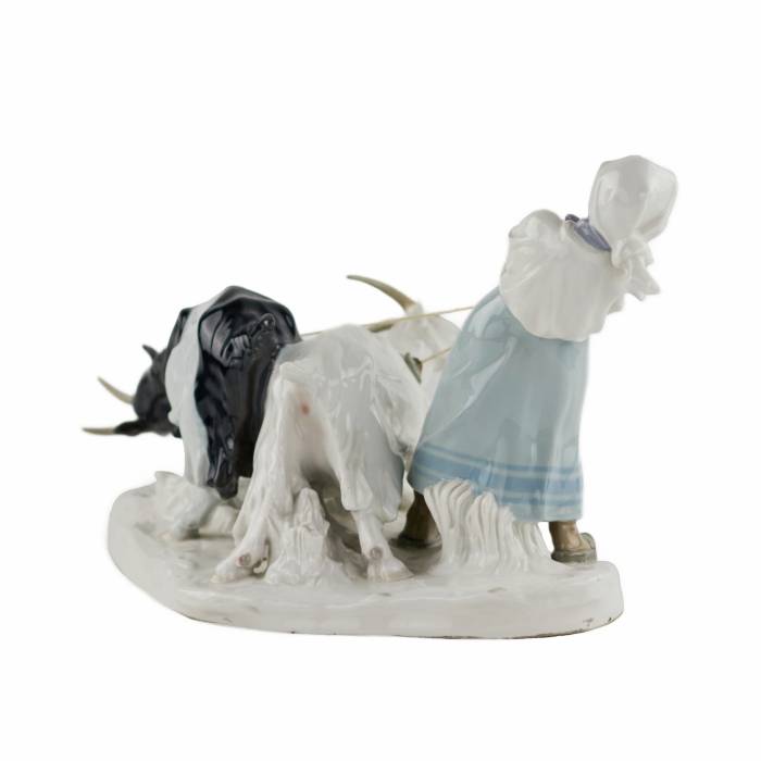 Porcelain composition Shepherdess with goats. Pilz, Otto. Meissen. 1850-1924.