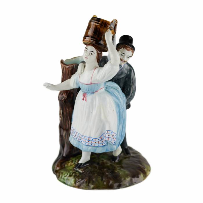 Faience pencil figurine The Villager and the Lord. Kuznetsov factory in Tver. 19th century.