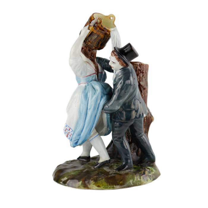 Faience pencil figurine The Villager and the Lord. Kuznetsov factory in Tver. 19th century.